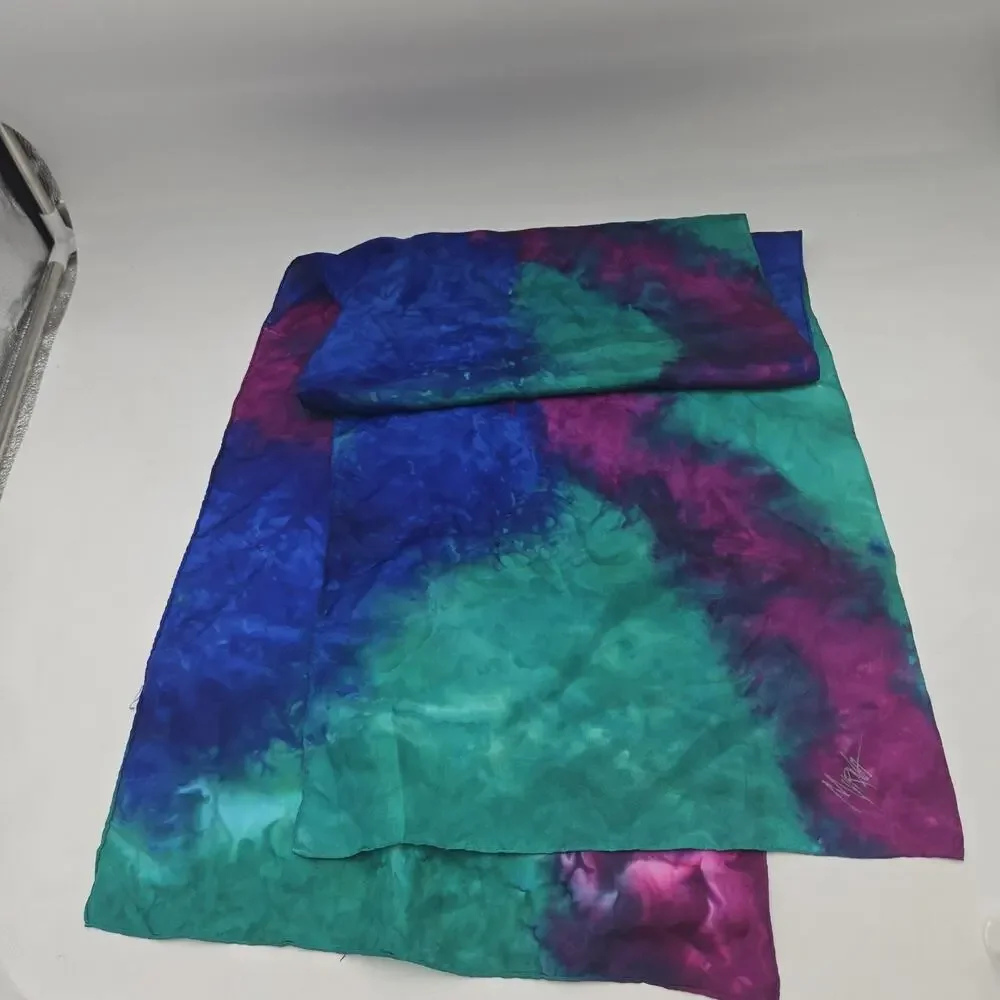 Vintage Rectangle Silk Hand Dyed Purple Pink Blue Multicolor 